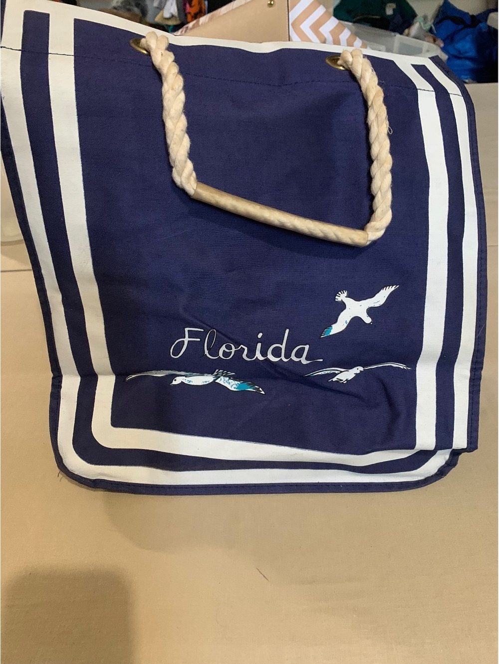Florida blue rope handle tote bag